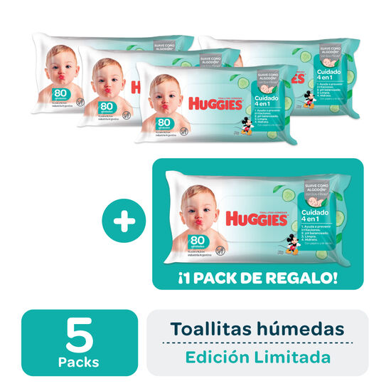 5 Packs Toallitas Húmedas Huggies 4 en 1 x 80 Unidades